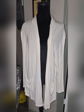 221 LOGO by Lori Goldstein Ivory Open-Front Draped Cardigan